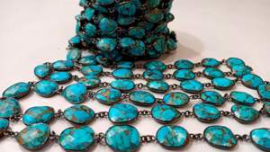 Chaîne de connecteurs en cuivre bleu naturel avec pierres précieuses turquoise en forme de briolette, de 12 à 15 mm - Product Image 4