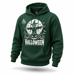 Sweat-shirt à capuche vert Halloween OEM ODM en polaire douce de qualité supérieure avec logo personnalisé et motif graphique fantôme citrouille horreur - Product Image 2