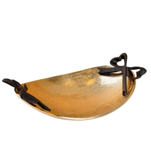 Plateau de service carré moderne en métal martelé argenté avec poignées en laiton doré en forme de feuille florale pour décoration de table basse - Vente en gros - Product Image 5