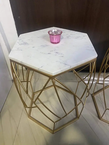 Modern Hexagon <b>Marble</b> <b>Top</b> <b>Side</b> <b>Table</b> with Gold Metal Geometric Frame Luxury End <b>Table</b> for Living Room Bedroom Office Decor - Product Image 3