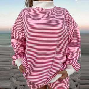 Women Oversized Mock Neck Sweatshirt Solid Lavender Casual Long Sleeve Winter Pullover Streetwear - Product Image 4