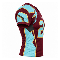 Ensemble d'uniformes de football américain, bordeaux et bleu clair, numéro 24, maillot à col en V à manches courtes en mesh et short rembourré