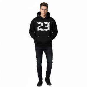 Sweat à capuche unisexe en coton 100% avec logo personnalisé imprimé, coupe oversize, épaules tombantes, strass, manches longues, style décontracté - Product Image 3