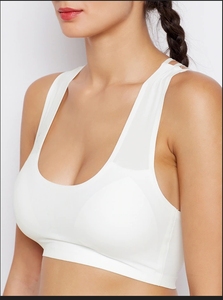 Soutien-gorge de sport sans couture pour femme, blanc, col rond, bretelles spaghetti, maintien moyen, haut de yoga et de sport - Product Image 5