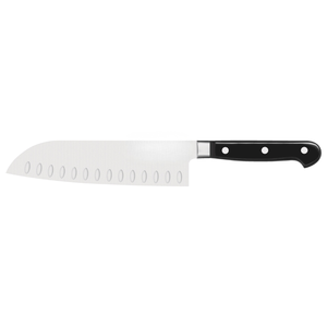 Couteaux de cuisine Santoku en acier inoxydable à surface alvéolée avec manche noir profilé à trois rivets pour hacher le chou, trancher les légumes et la préparation culinaire - Product Image 1