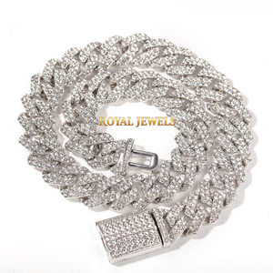 <b>Iced</b> <b>Out</b> Cuban Link 925 Silver <b>Chain</b> Necklace Rhinestone Inlay Silver Tone Link Choker Hip Hop moissanite Diamond Jewelry Gift - Product Image 1