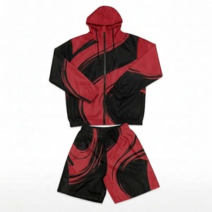 Ensemble de survêtement unisexe doré et noir à motif géométrique, manches longues, capuche, fermeture éclair, poches latérales, séchage rapide, polyester, tenue sportive d'été - Product Image 4