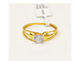 Exquisite 22K Solid Yellow Gold Filigree Leaf Solitaire <b>Ring</b> for Women Round Cut <b>CZ</b> Engagement Wedding Band Fine Gold Jewelry - Product Image 3