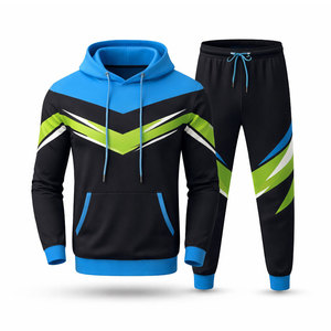 Men's Sporty Hoodie Set Color Blocking Print Breathable Knitted Polyester Regular Fit Autumn Wear - Product Image 1