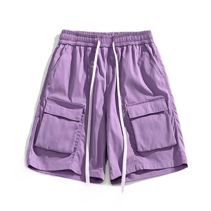 Shorts cargo pour homme, taille mi-haute, cordon de serrage, couleur unie, toile, décontracté, respirant, avec poches, longueur Bermuda, 100% coton - Product Image 6
