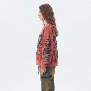 Women Oversized Crew Neck Sweatshirt <b>Patchwork</b> Embroidered 100%Cotton Fleece Long Sleeve Casual Winter Wear Ladies Sweat <b>Shirt</b> - Product Image 3