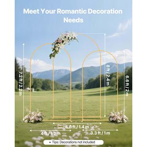 Set of 3 Stable Structure Easy Assembly Gold Metal Arch <b>Backdrop</b> <b>Stand</b> 8/7.2/6.6ft for Wedding & Birthdays - Product Image 2