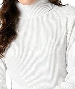 Camiseta de Cuello Alto Informal de Manga Larga Blanca con Estampado de Rayas para Mujer, Tejido de Punto de Algodón y Elastano, Transpirable, de Secado Rápido y Antiarrugas - Product Image 2