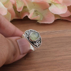 Natural prehnite <b>Ring</b> 925 Sterling Silver <b>Dainty</b> Minimalist Blue Flash Gemstone <b>Ring</b> for Women Handcrafted Jewelry Wholesale - Product Image 3