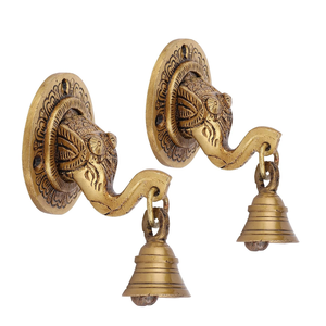 Sonnette murale en laiton en forme de tête d'éléphant, sonnette décorative vintage avec cloche à main, décoration d'entrée de maison de style antique - Product Image 6