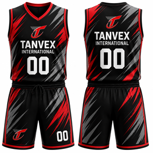Ensemble de maillots de basket-ball sublimés TANVEX International, col en V, sans manches, séchage rapide, vêtements de sport pour hommes, imprimé géométrique - Product Image 3