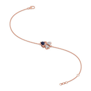 Bracelet papillon bleu serti de diamants avec chaîne en or rose et design central élégant en forme d'aile - Product Image 2