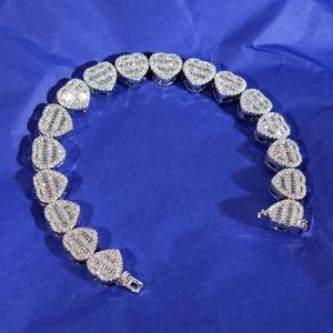 Bracelet en argent rhodié avec pendentif cœur en moissanite pour homme et femme, bijou de luxe glacé style hip-hop - Product Image 3
