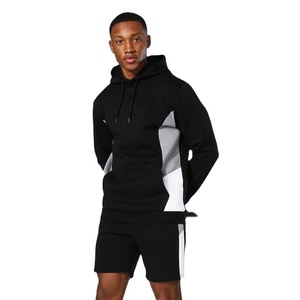 Ropa deportiva de verano de dos piezas con logotipo personalizado para hombre, sudaderas con capucha de manga larga informales de talla XXL y chándal corto sólido de algodón 100% - Product Image 1