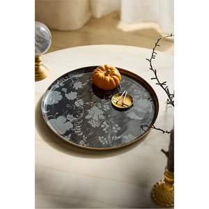 Bandeja de Servir Esmaltada con Estampado Floral de Lujo y Borde Dorado, Bandeja Decorativa Redonda de Metal para Mesa de Centro, Decoración del Hogar, Plato para Joyas - Product Image 1