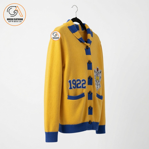 เสื้อผ้ากรีก เสื้อคลุมคาร์ดิแกนสีเหลืองน้ำเงินสำหรับผู้หญิง ปี 1922 ปักลายสไตล์ลำลอง แขนยาว ถักนิตติ้ง ผ้าฝ้าย 100% - Product Image 3