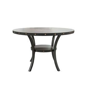 Tavolo da Pranzo Rotondo in Legno Naturale con Borchie Decorative e Ripiano Portaoggetti, Pezzo Unico per Sala da Pranzo - Product Image 6