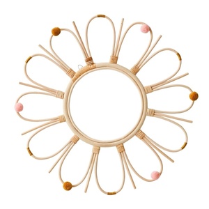 Decorative Round Rattan <b>Mirror</b> Kids Furniture Handwoven Pompom Wall Decor High Quality Wholesale - Product Image 1