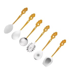 Juego de cubiertos metálicos de calidad profesional en tonos cálidos con mangos florales para aplicaciones comerciales - Product Image 2