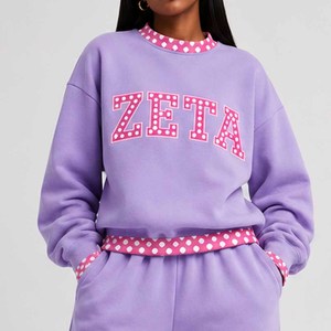 Zeta Factory Custom <b>Mock</b> <b>Neck</b> Crew <b>Neck</b> Sweatshirt Women Men Ladies Unisex Gingham Patch Polka Dot Letter Applique Embroidery - Product Image 5