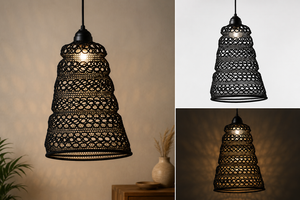 Lampe suspendue tissée à la main, luminaire décoratif suspendu au plafond, lampe suspendue artisanale pour la maison et l'hôtel - Product Image 2