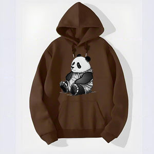 Sudadera con Capucha para Hombre, Color Marrón, Estampado de Panda de Dibujos Animados, Corte Regular Informal, Tejido de Algodón, Cómoda para Otoño, Ropa Urbana para Exteriores - Product Image 1
