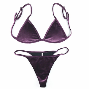 Whole Sale Cross Hanging High Waist Bikini Anti-Bacterial Micro Bra Solid Front Sexy Women Bandage Two Piece <b>Thong</b> Swimsuit - Product Image 1