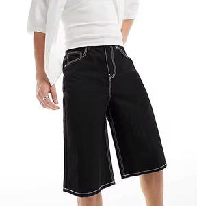 Shorts en jean pour homme, style rétro vintage années 70, coupe ample, décontractés, à boutons, pour le printemps, l'été, le streetwear et les soirées, couleur unie - Product Image 1