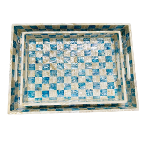 Plateau de service et de rangement multifonctionnel pliable, artisanal, en nacre incrustée, style bohème vintage, dimensions personnalisables - Product Image 1