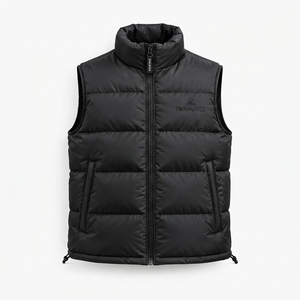 Veste sans manches noire matelassée pour homme, col montant, fermeture éclair, hiver, streetwear, vêtements personnalisés, marque privée, OEM - Product Image 1