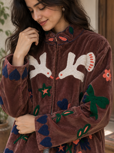 Embroidery <b>Velvet</b> Cotton Suzani <b>Jacket</b> Indian Style Boho Coat Unisex Bridesmaid Gift Winter <b>Jacket</b> Plus Size Open Front <b>Jacket</b> - Product Image 6
