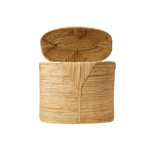 Panier à linge ovale en rotin naturel tressé à la main avec couvercle et poignées latérales découpées intégrées, bac de rangement pour vêtements, vente en gros - Product Image 6