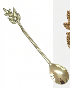 <b>Golden</b> Leaf Design Serving Spoons <b>Set</b> Elegant Metal Flatware Wedding Tableware Durable Handcrafted Handle - Product Image 4