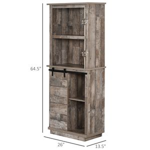 Buffet de cuisine rustique autoportant avec porte coulissante style grange et étagères réglables (64,5 po) - Product Image 3