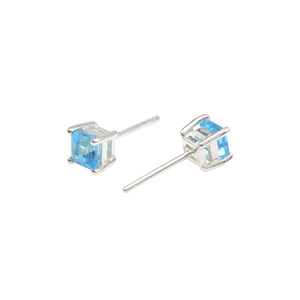 Natural 4MM Square Swiss <b>Blue</b> Topaz <b>Stud</b> <b>Earrings</b> 925 Sterling Silver Classic Gemstone Jewelry Lightweight Fashion <b>Earrings</b> - Product Image 3