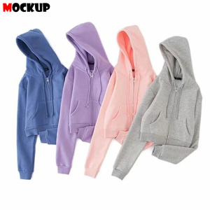 Sweat à capuche court bleu unisexe à fermeture éclair, coupe classique, couleur unie, avec poche, en molleton bouclette, décontracté, pour l'automne - Product Image 5