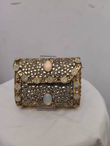 Handmade Indian Vintage Fashion Metal <b>Thread</b> Chains <b>Beaded</b> Mosaic Clutch Purse Custom Color FAIZA CRAFT Evening Parties Wedding - Product Image 2
