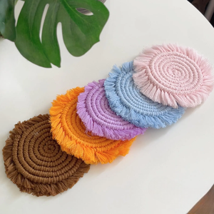 Posavasos de macramé con flecos, Posavasos tejidos, Posavasos con borlas, Base para velas de macramé, Decoración de mesa bohemia, Decoración de cocina - Product Image 2
