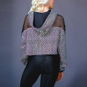 Comfortable Women <b>Rhinestone</b> Backless <b>Hoodie</b> Fleece Lining Women <b>Rhinestone</b> Backless <b>Hoodie</b> Premium Women <b>Rhinestone</b> <b>Hoodie</b> - Product Image 2