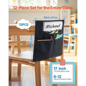 Paquet de 12 poches pour camarades de salle de classe avec étiquette nominative Bureaux d'école Poches pour chaises - Product Image 2