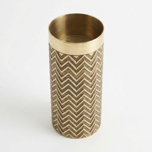 Jarrón de Mesa de Latón Antiguo de 11 cm con Diseño Teer Chevron, 25 cm de Altura, Decoración para el Hogar - Product Image 1
