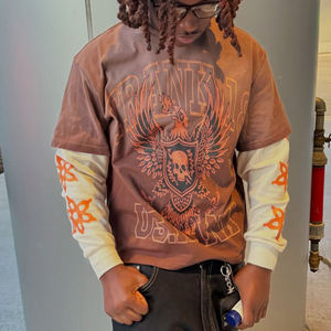 Factory Custom logo Printed Heavyweight 100% Cotton <b>Tshirts</b> Sunfaded Vintage Washed Men Double Layer Long Sleeve T-shirt - Product Image 2