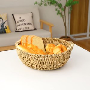 Natural Seagrass Round <b>Tray</b> Handmade Woven Serving <b>Basket</b> with Handles for Coffee Table Dining Table Decoration - Product Image 6