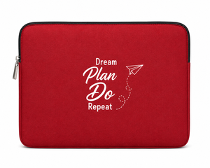 Red Canvas Cotton Laptop Sleeve with Dream Plan Do <b>Repeat</b> Design Zipper Closure Protective Cover for Laptops - Product Image 1