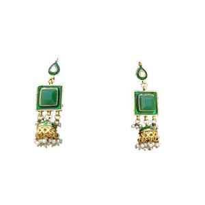 Latest Gold Plated Trendy Kundan Drop Earrings Alloy Lightweight Flower Shape Fashion Jewelry Traditional Design Women Wholesale - Product Image 1
